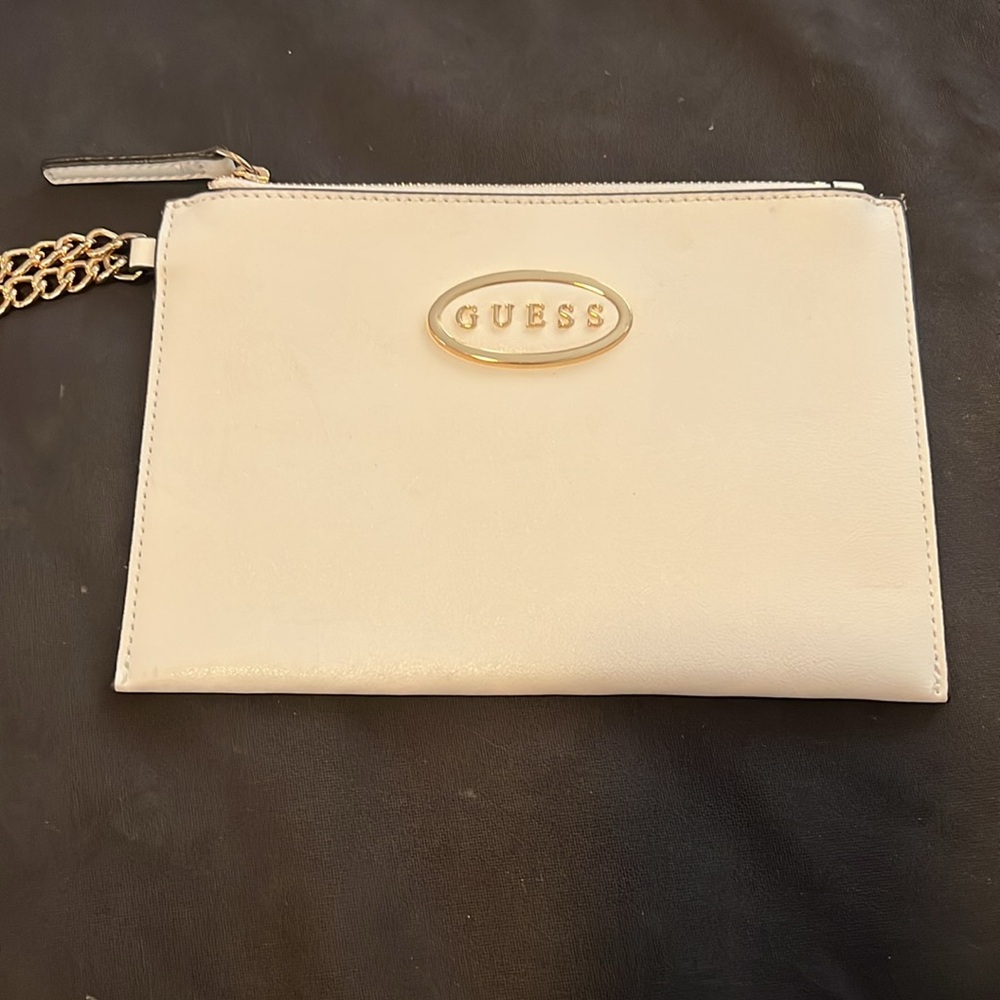 Guess White Clutch with Gold Chain and Logo